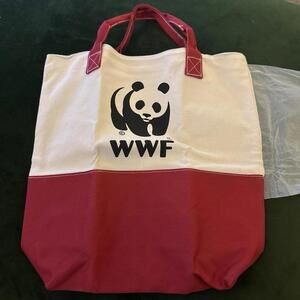 NEW WWF World Wildlife Fund Canvas Tote Bag Purse White Red
